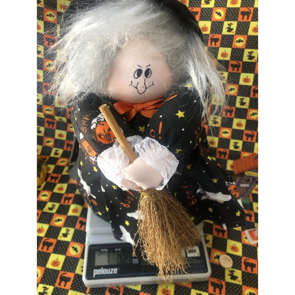 Vintage Halloween‎ Witch With Broom Glass Jar Candy Holder Orange and Black Rare - Picture 3 of 10